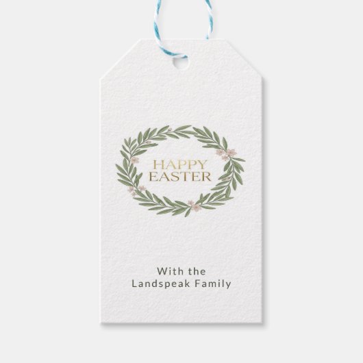 Étiquettes-cadeau Botanical Gold Wreath Moss Green Easter (Devant)