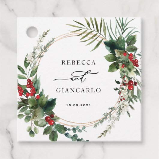 Étiquettes Cadeau Botanical Holiday Greenery Red Berries Wedding (Devant)