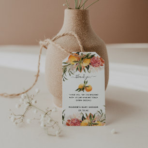 Étiquettes-cadeau Botanique d'agrumes orange MERCI BABY SHOWER