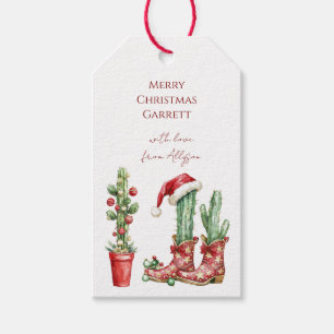 Étiquettes-cadeau Bottes de cactus de Noël Western Cactus