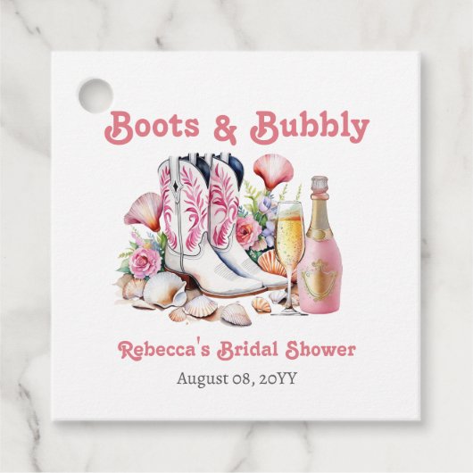 Étiquettes Cadeau Bottes et mousseuse douche nuptiale de cowgirl côt (Devant)