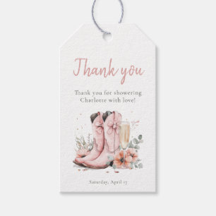 Étiquettes-cadeau Bottes roses et flûte à champagne pétillant pour l