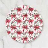 Étiquettes Cadeau Bouges de pin de Noël et Bow rouge (Devant)