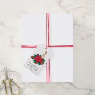 Étiquettes-cadeau Bougie de Noël vintage avec plantes de poinsettia