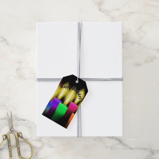 Étiquettes-cadeau Bougies d'anniversaire sur noir (Avec de la ficelle)