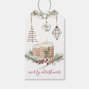 Étiquettes-cadeau Bougies de Noël à l'aquarelle rustique