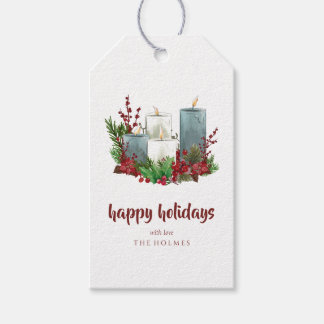 Étiquettes-cadeau Bougies de Noël aux fleurs et baies