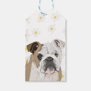Étiquettes-cadeau Bouledogue anglais contre des marguerites