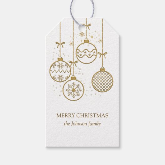 Étiquettes-cadeau Boules de décoration de Noël doré (Devant)