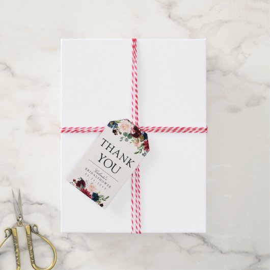 Étiquettes-cadeau Bouquet Bourgogne | FÊTE DES MARIÉES | MERCI (Avec de la ficelle)