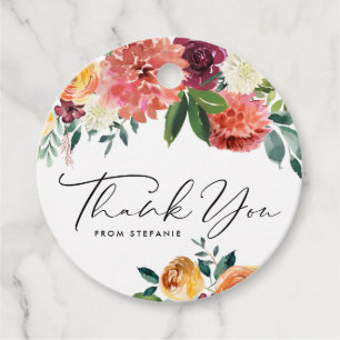 Étiquettes Cadeau Bouquet de fleurs d'automne à l'aquarelle Merci