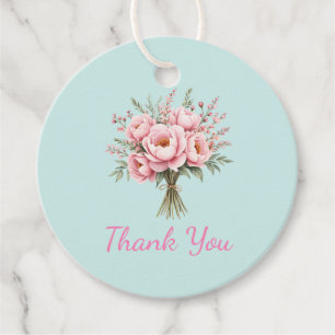 Étiquettes Cadeau Bouquet de fleurs de pivoine rose Pretty Merci
