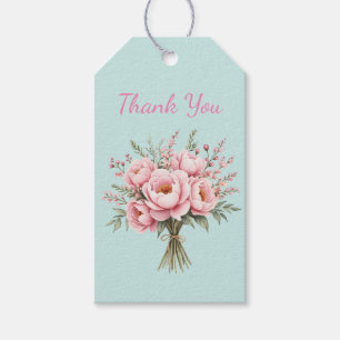 Étiquettes-cadeau Bouquet de fleurs de pivoine rose Pretty Merci