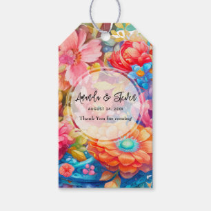 Étiquettes-cadeau Bouquet de fleurs Orange & Merci Mariage bleu