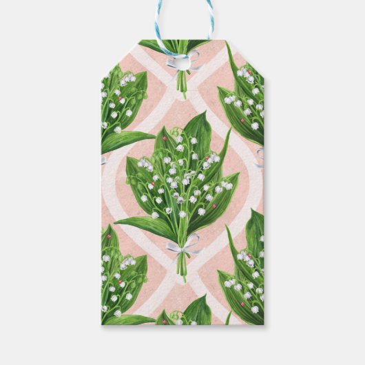 Étiquettes-cadeau Bouquet de lys de la vallée fleurs sur rose (Devant)