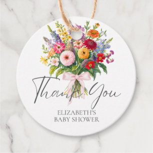 Étiquettes Cadeau Bouquet Fleurs Jardin Colorées Merci Bow Rose