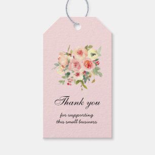 Étiquettes-cadeau Bouquet floral aquarelle en Merci rose
