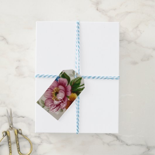 Étiquettes-cadeau Bouquet floral de tasse à thé  (Avec de laficelle)