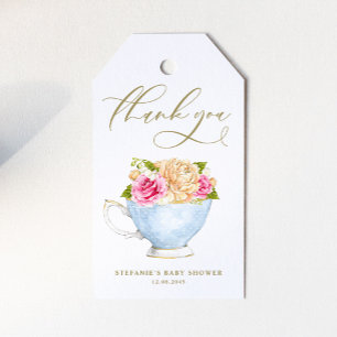 Étiquettes-cadeau Bouquet Floral de Tasse à Thé Vintage pour Baby Sh