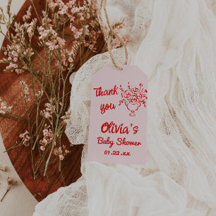 Étiquettes-cadeau Bouquet Floral Rouge Tiré À La Main Baby Dans Douc