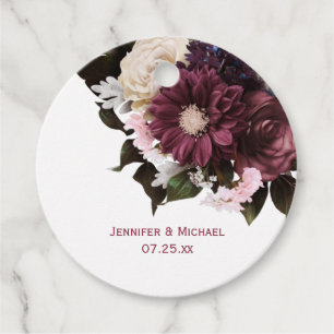 Étiquettes Cadeau Bouquet rose et bordeaux Mariage blanc Bkgd