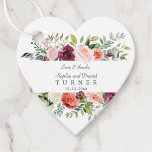 Étiquettes Cadeau Bourgogne Blush Ivory Flowers Mariage de cadre