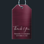 Étiquettes-cadeau Bourgogne canneberge Mariage moderne Merci<br><div class="desc">Purple Bourgogne canneberge Moderne et élégant Merci de mariage Favor Tags cadeaux. Ces étiquettes Cadeaux Marsala Maroon Wedding Favor peuvent être customisées pour inclure votre nom et votre date de mariage. Les étiquettes cadeaux élégantes en métal brossé font partie de la collection Mariage Bourgogne. Si vous souhaitez faire correspondre des...</div>