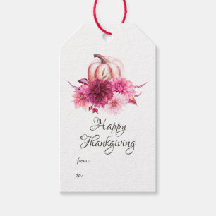 Étiquettes-cadeau Bourgogne et floral rose pour Thanksgiving