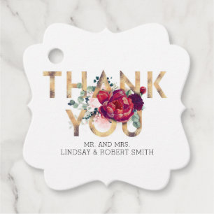 Étiquettes Cadeau Bourgogne et Merci floral rose pâle