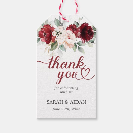 Étiquettes-cadeau Bourgogne et Merci Mariage rose pâle (Devant)