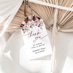 Étiquettes-cadeau Bourgogne Fleurs Roses Brousses Merci de douche