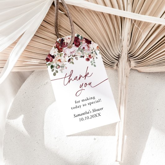 Étiquettes-cadeau Bourgogne Fleurs Roses Brousses Merci de douche