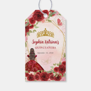 Étiquettes-cadeau Bourgogne Gold Parties scintillant Floral Princess