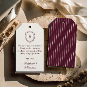 Étiquettes-cadeau Bourgogne Ivoire Blason Monogramme Mariage Vieille
