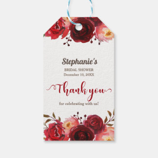 Étiquettes-cadeau Bourgogne Marsala Roses rouges Floral Douche nupti