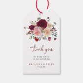 Étiquettes-cadeau Bourgogne rose Blush Merci Mariage Floral (Devant)