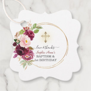 Étiquettes Cadeau Bourgogne rose Fille Florale 1er Anniversaire & Ba