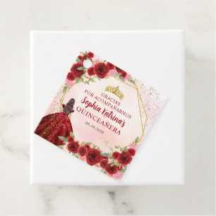 Étiquettes Cadeau Bourgogne Rouge or Floral Princesse Tiara Merci