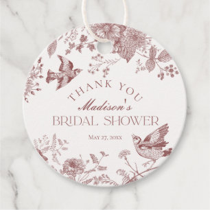 Étiquettes Cadeau Bourgogne Toile de Jouy Floral Faveur de Mariage