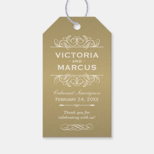 Étiquettes-cadeau Bouteille de vin Monogram Mariage d'or antique