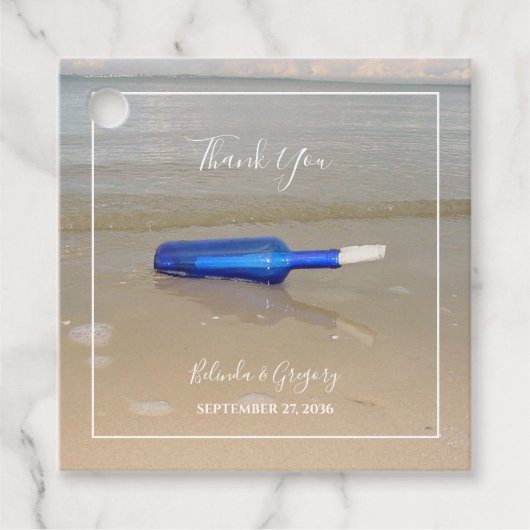 Étiquettes Cadeau Bouteille Sur Mariage De Sable De Plage (Devant)