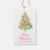 Étiquettes-cadeau Bow Arbre de Noël de la coquette aquarelle (Devant)