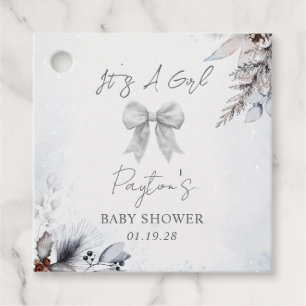 Étiquettes Cadeau Bow Botanique Baby shower de neiges d'hiver