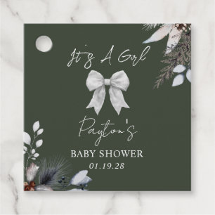Étiquettes Cadeau Bow Botanique Hiver neige Green Baby shower fille