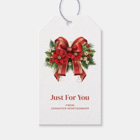 Étiquettes-cadeau Bow de Noël Festif Rouge et Or (Devant)