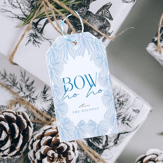 Étiquettes-cadeau Bow Ho Blue Bows Noël