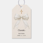 Étiquettes-cadeau Bow ivory pearls Baptism DIY (Devant)