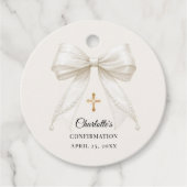 Étiquettes Cadeau Bow ivory pearls elegant Confirmation DIY (Devant)