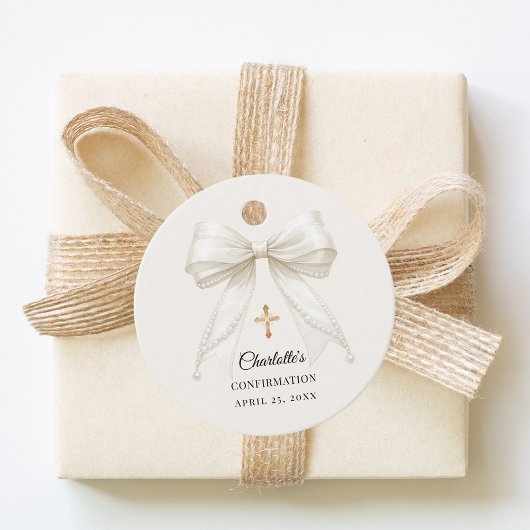 Étiquettes Cadeau Bow ivory pearls elegant Confirmation DIY