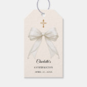 Étiquettes-cadeau Bow ivory pearls girl Confirmation DIY (Devant)